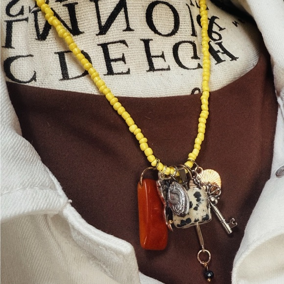 Bohemian Dalmatian jasper drop chunky pendant necklace - Picture 2 of 2